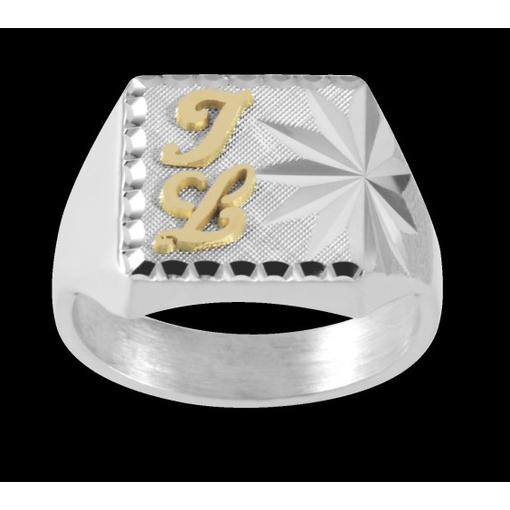 Chevalière Aldinien argent, initiales Or 18 carats jaune 