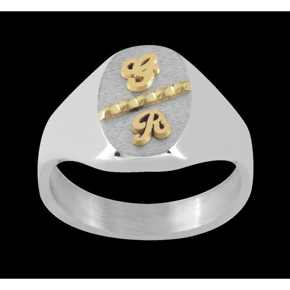Chevalière Rafael argent, initiales Or 18 carats jaune 