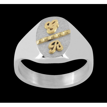 Chevalière Rafael argent, initiales Or 18 carats jaune 