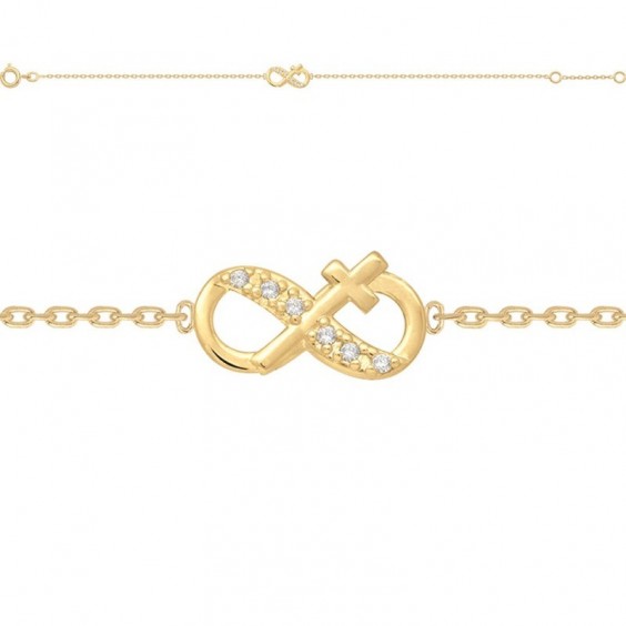 Bracelet infini croix plaqué or et ziconiums - Bijouterie La Petite Française