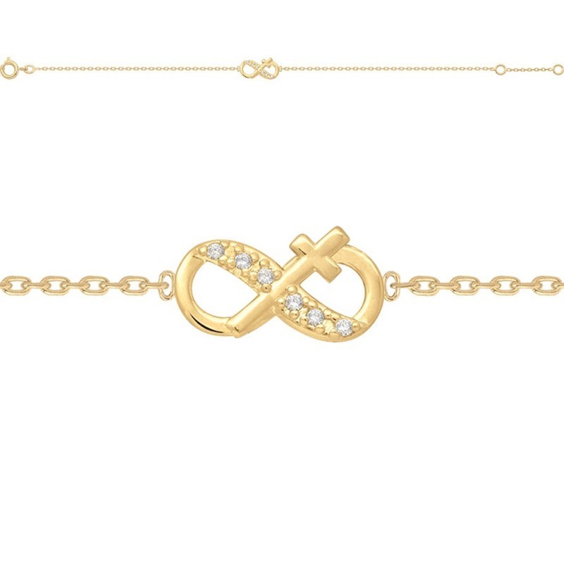 Bracelet infini croix plaqué or et ziconiums - Bijouterie La Petite Française