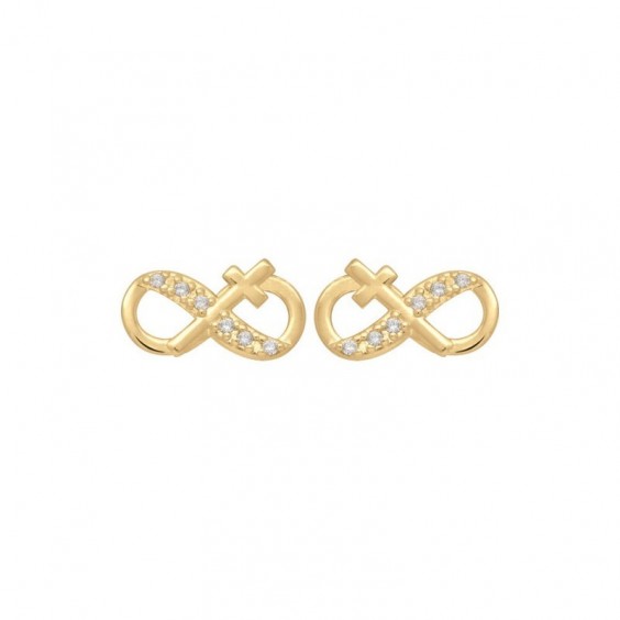 Boucles d'oreilles infini croix plaqué or et zirconiums - Bijouterie La Petite Française
