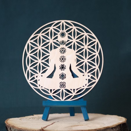 Fleur de Vie Énergétique avec Bouddha et Chakras en bois- Bijouterie La Petite Française