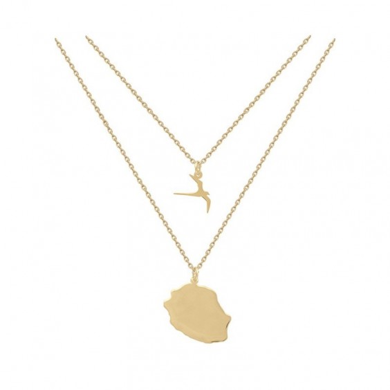 Collier double Oiseau Paille-en-queue et Réunion plaqué or 