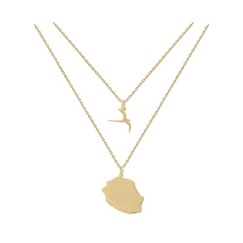 Collier double Oiseau Paille-en-queue et Réunion plaqué or 