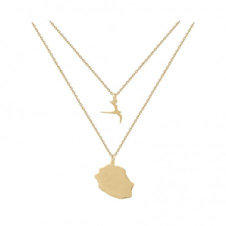 Collier double Oiseau Paille-en-queue et Réunion plaqué or 