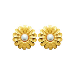  Boucles d'oreilles puces fleur marguerite acier doré- Bijouterie La Petite Française