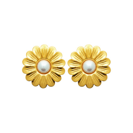  Boucles d'oreilles puces fleur marguerite acier doré- Bijouterie La Petite Française