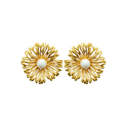 Boucles d'oreilles puces fleur Pâquerette acier doré 