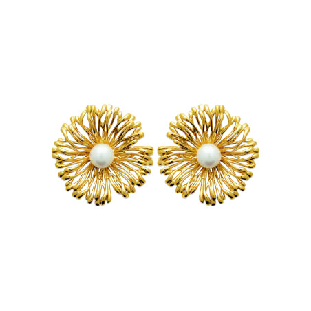 Boucles d'oreilles puces fleur Pâquerette acier doré 
