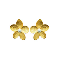 Boucles d'oreilles puces fleur clématite acier doré- Bijouterie La Petite Française