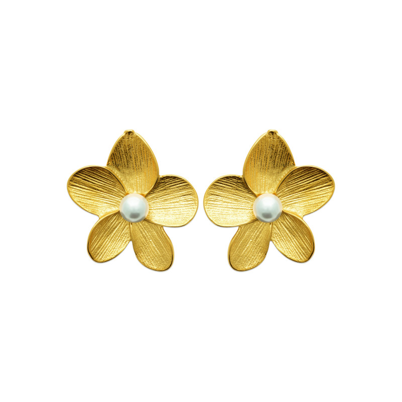 Boucles d'oreilles puces fleur clématite acier doré- Bijouterie La Petite Française