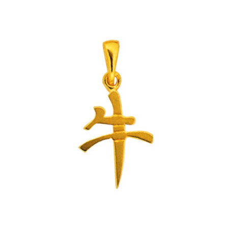 Pendentif signe chinois Buffle plaqué or Couleur Or:Jaune