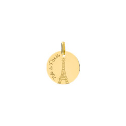 Médaille née à Paris et tour Eiffel Or 9 carats  - Bijouterie La Petite Française