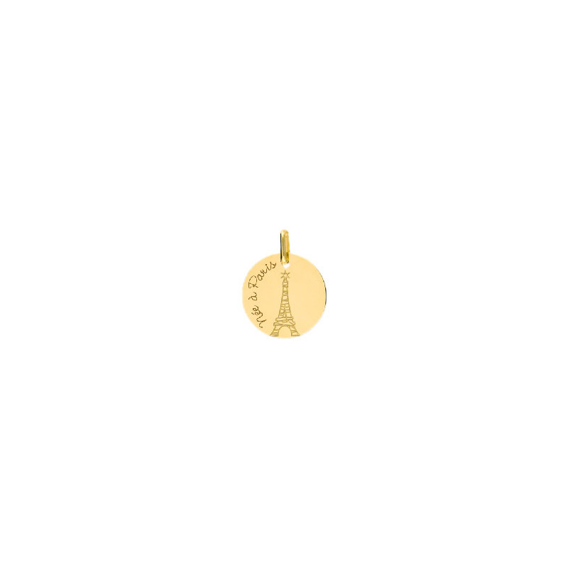 Médaille née à Paris et tour Eiffel Or 9 carats  - Bijouterie La Petite Française