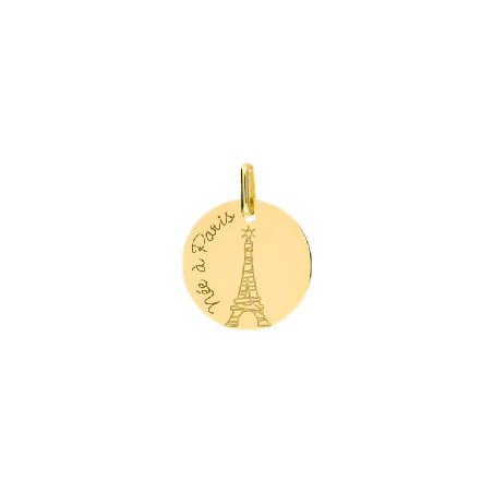Médaille née à Paris et tour Eiffel Or 9 carats  - Bijouterie La Petite Française