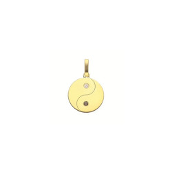 Pendentif Ying-Yang Or 9 carats  - diamants blanc et noir - 12 MM- Bijouterie La Petite Française