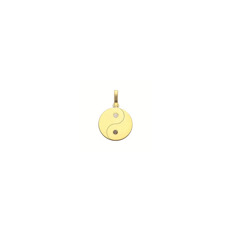 Pendentif Ying-Yang Or 9 carats  - diamants blanc et noir - 12 MM- Bijouterie La Petite Française
