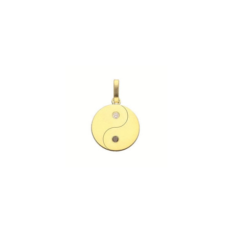 Pendentif Ying-Yang Or 9 carats  - diamants blanc et noir - 12 MM- Bijouterie La Petite Française