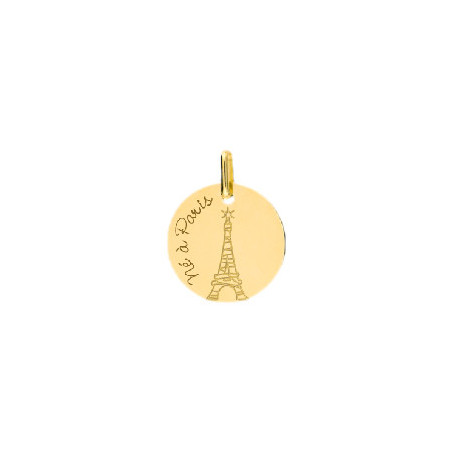 Médaille né à Paris et tour Eiffel Or 9 carats