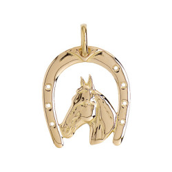 Pendentif fer et tête de cheval Or 9 carats  37 MM - Bijouterie La Petite Française