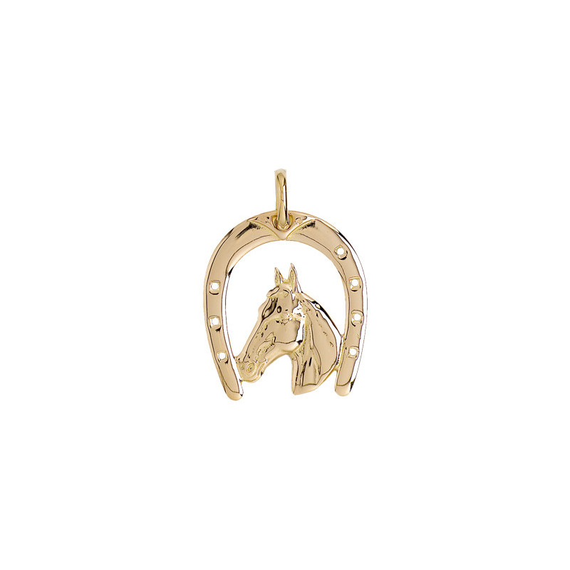 Pendentif fer et tête de cheval Or 9 carats  37 MM - Bijouterie La Petite Française