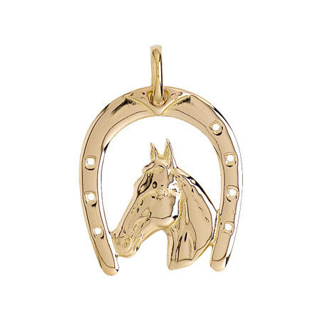 Pendentif fer et tête de cheval Or 9 carats  37 MM - Bijouterie La Petite Française