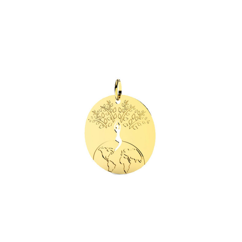 Pendentif monde et arbre de vie Or 9 carats  - 25 MM