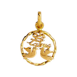 Pendentif je t'aime 2 colombes Or 9 carats  
