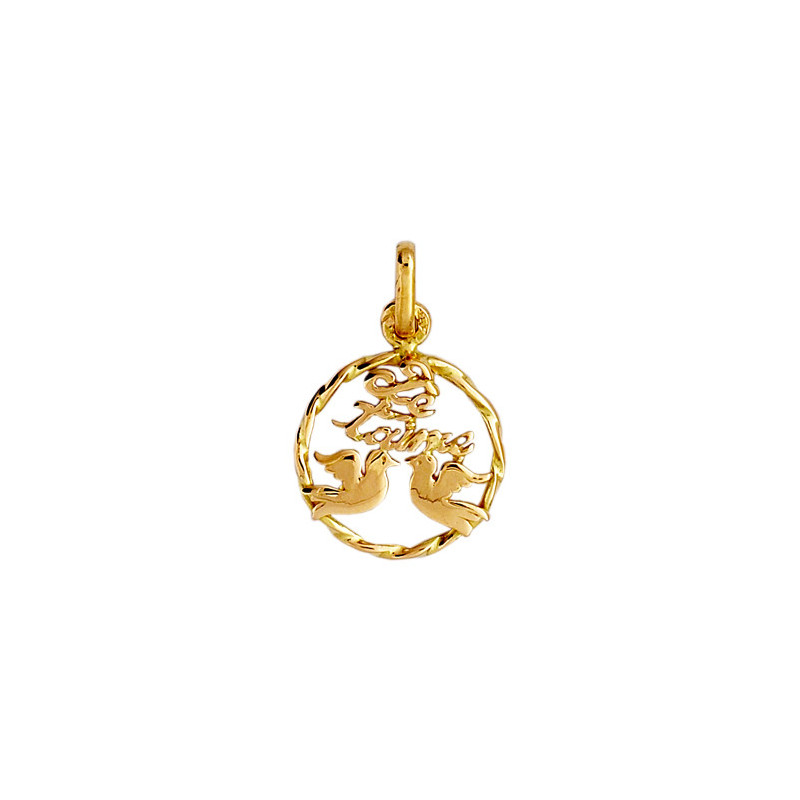 Pendentif je t'aime 2 colombes Or 9 carats  