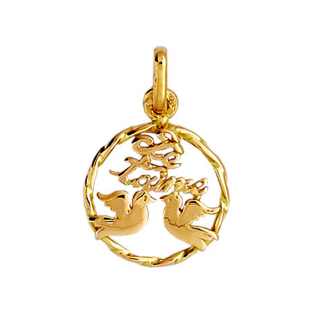 Pendentif je t'aime 2 colombes Or 9 carats  