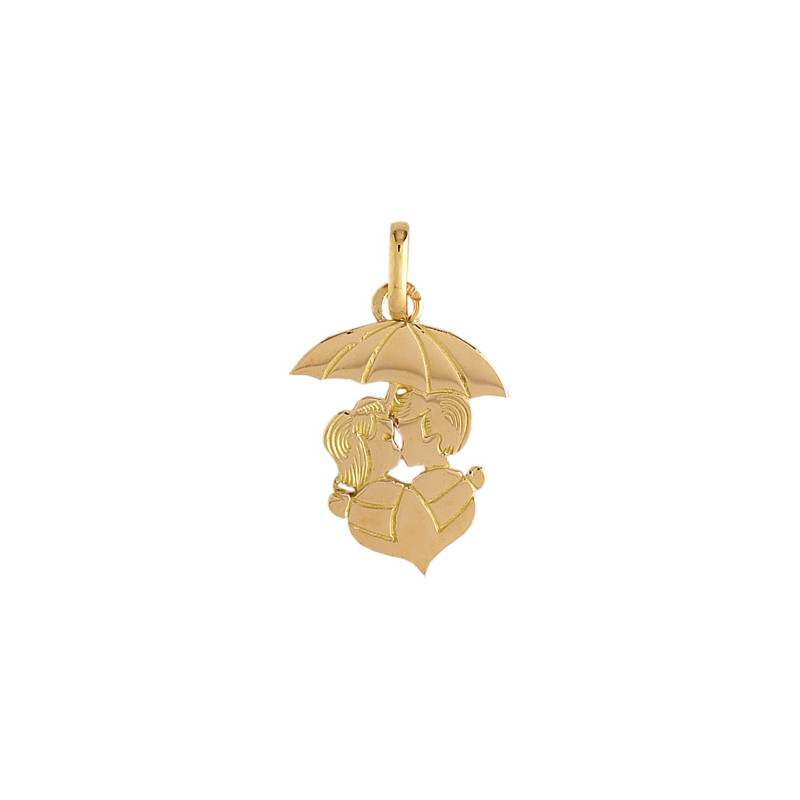 Pendentif amoureux sous parapluie et coeur Or 9 carats  