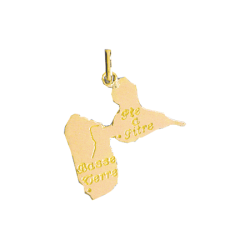 Pendentif carte Guadeloupe avec gravure Basse-terre et Pte a Pitre Or 9 carats  - 23 MM 