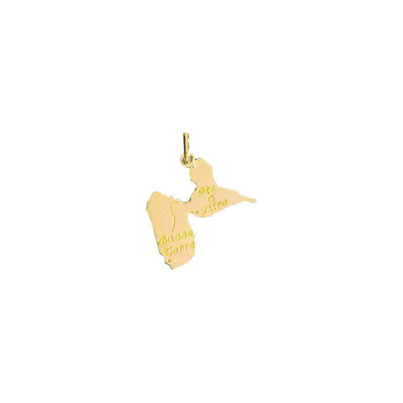 Pendentif carte Guadeloupe avec gravure Basse-terre et Pte a Pitre Or 9 carats  - 23 MM 