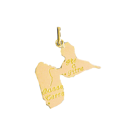 Pendentif carte Guadeloupe avec gravure Basse-terre et Pte a Pitre Or 9 carats  - 23 MM 