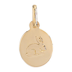 Médaille lapin ovale Or 9 carats