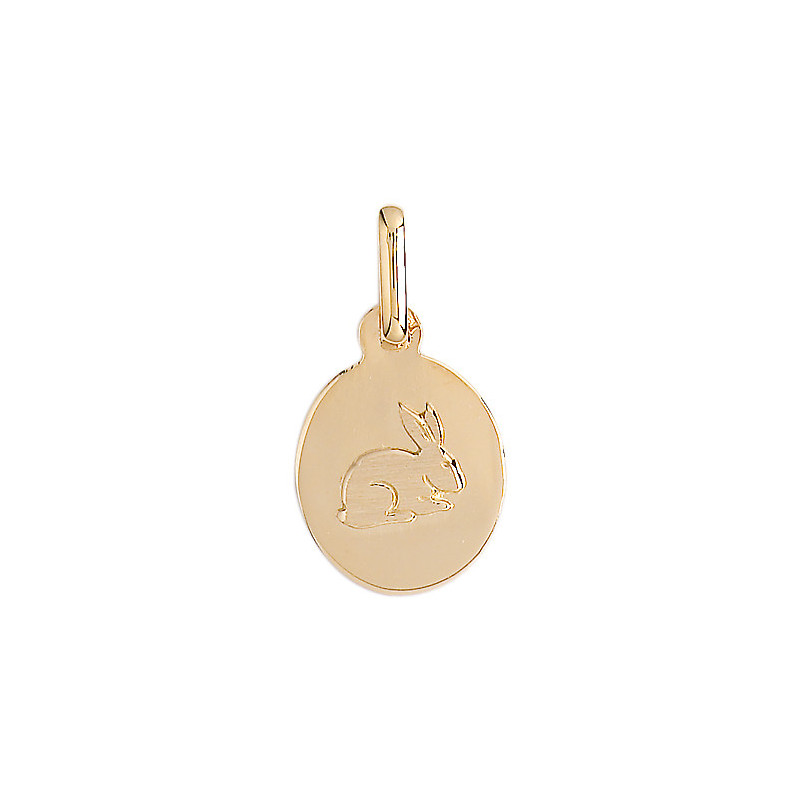 Médaille lapin ovale Or 9 carats
