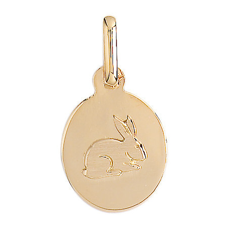 Médaille lapin ovale Or 9 carats