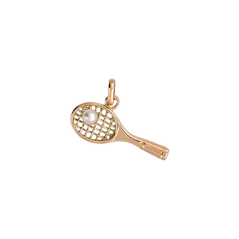 Pendentif raquette de tennis et perle Or 9 carats  - Bijouterie La Petite Française