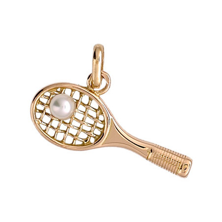 Pendentif raquette de tennis et perle Or 9 carats  - Bijouterie La Petite Française