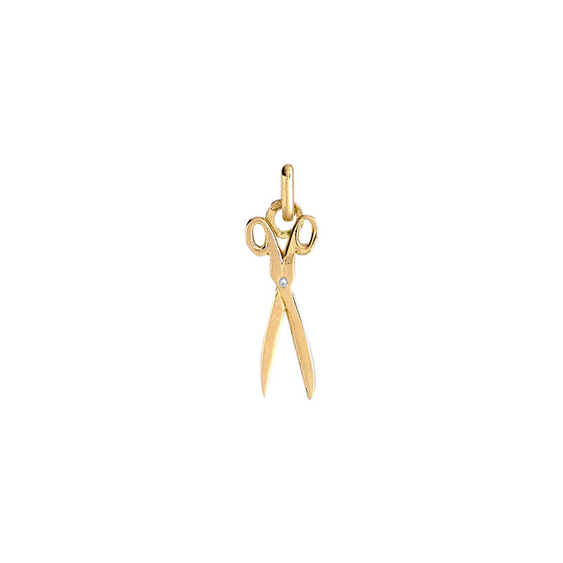 Pendentif ciseaux de couture diamant et or 9 carats  
