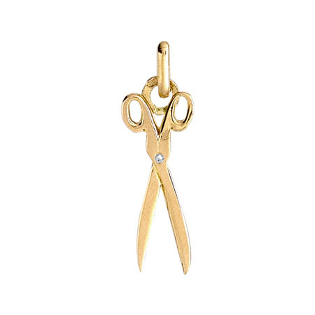 Pendentif ciseaux de couture diamant et or 9 carats  