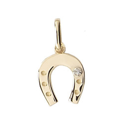 Pendentif fer à cheval avec diamant Or 9 carats  12x10 MM - Bijouterie La Petite Française