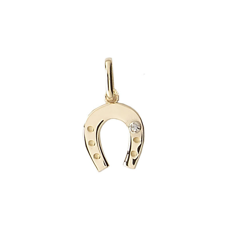 Pendentif fer à cheval avec diamant Or 9 carats  12x10 MM - Bijouterie La Petite Française