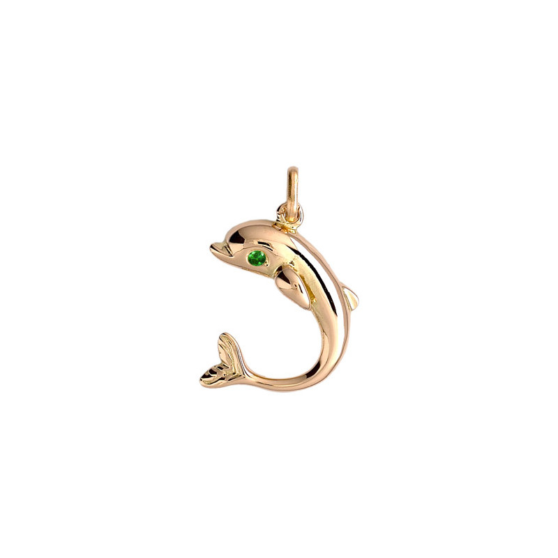 Pendentif dauphin émeraude  Or 9 carats- Bijouterie La Petite Française