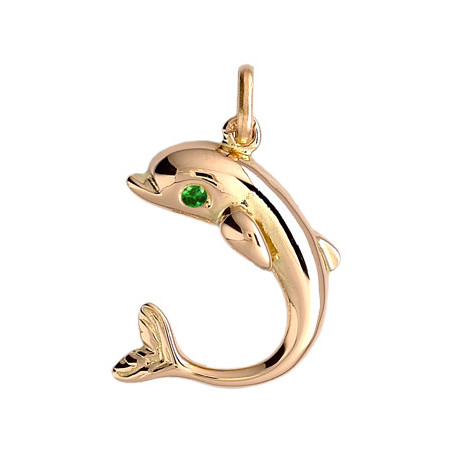 Pendentif dauphin émeraude  Or 9 carats- Bijouterie La Petite Française
