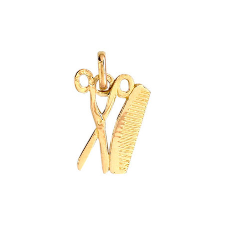 Pendentif ciseaux et peigne de coiffeur  Or 9 carats  jaune - Bijouterie La Petite Française