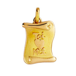 Pendentif parchemin toi, moi et coeur Or 9 carats