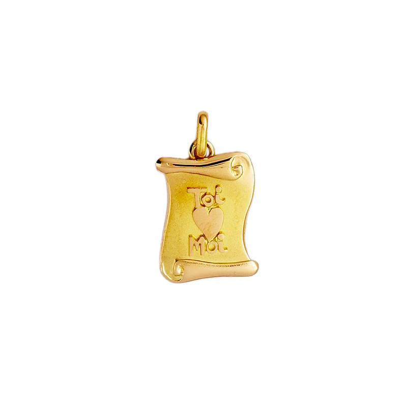 Pendentif parchemin toi, moi et coeur Or 9 carats