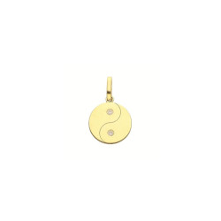 Pendentif Ying-Yang Or 9 carats  - diamants blancs - 12 MM - Bijouterie La Petite Française